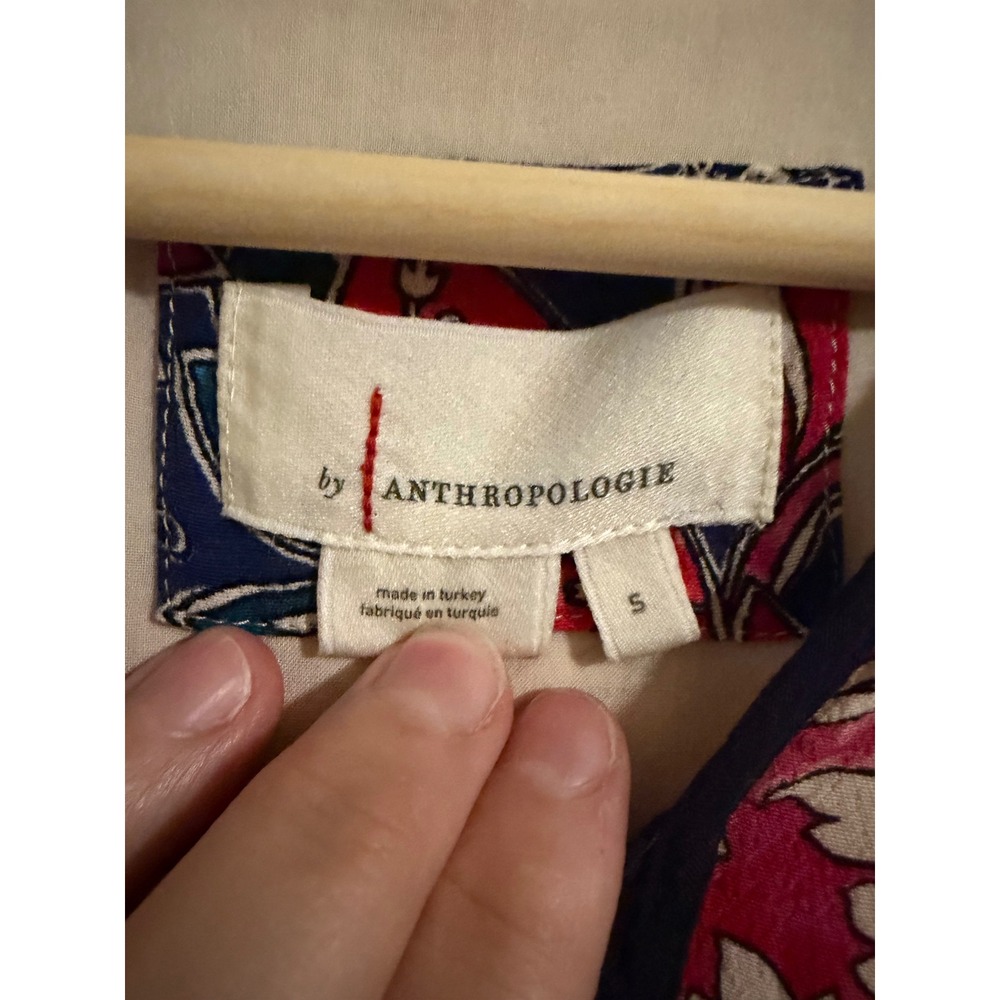 Anthropologie Paisley Floral Tiered Shift Dress‎ Blue Pink Small Mini Boho - Picture 3 of 9